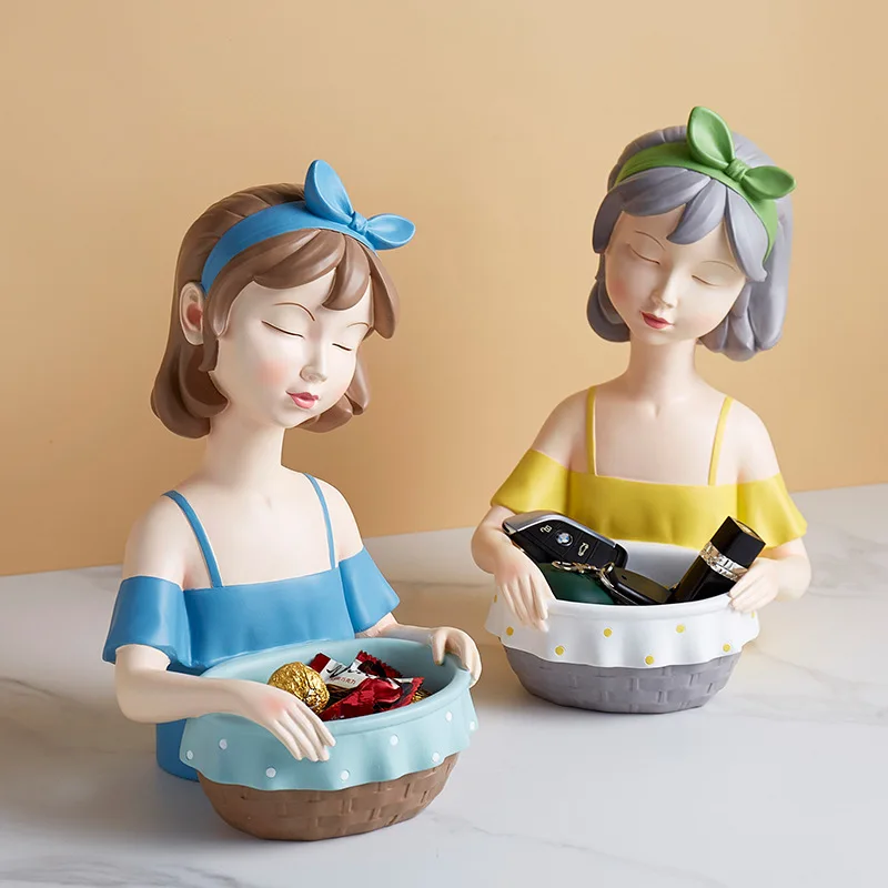 

Милый Скульптура девушки статуя поднос плодоовощ банка для хранения Модель персонажа Nordic домашний Декор Аксессуары Гостиная Настольный Де...
