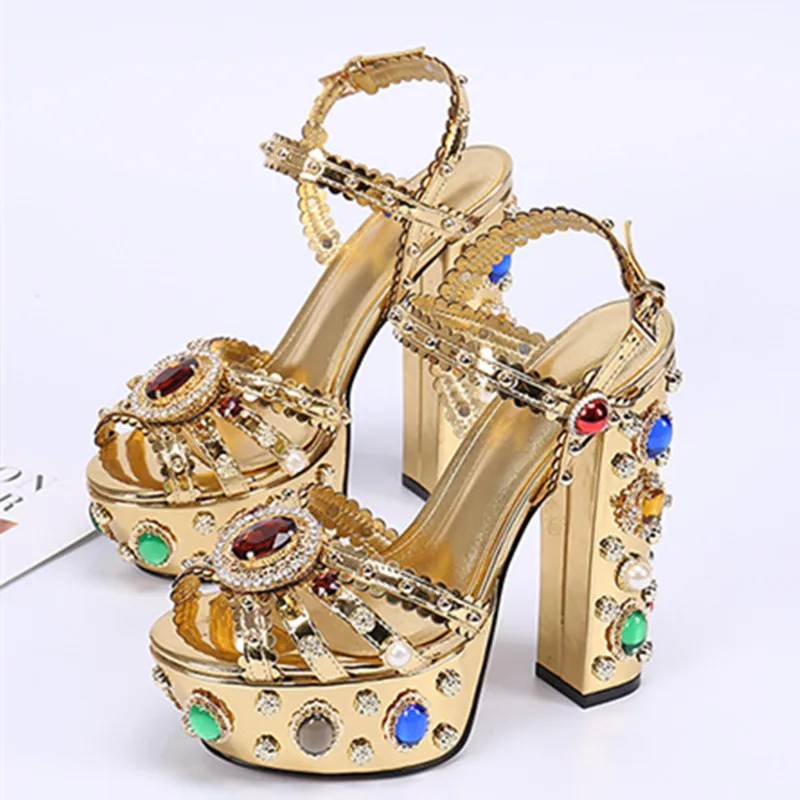 

Retro Luxury Brand Woman Sandals Rhinestone Platform Buckle Strap Fish Mouth Nightclub Sandals Woman 2021 Rome Party Women Shoes