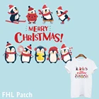 Счастливого Рождества Пингвин патчи для одежды T рубашка Дети Термальность Стикеры для нашивки на одежду приклеивающиеся утюгом нашивки Печать Теплопередачи S2-D63