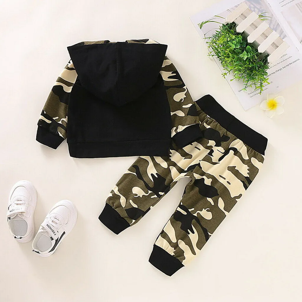 Baby Clothes Sets Newborn Infant Boy Letter Hoodie T Shirt Tops+ Camouflage Pants Outfits Set Christams Gifts |