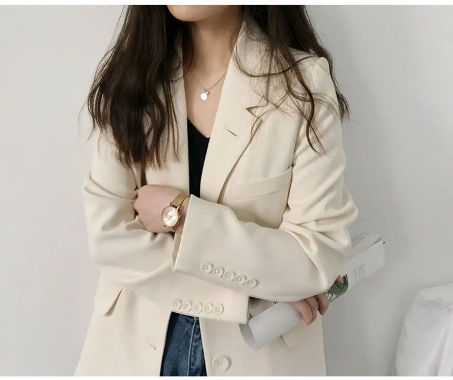 Casual Solid White Blazer Long Sleeve Women Blazers and Jackets Notched blazer mujer blaser feminino Suits Coats Female