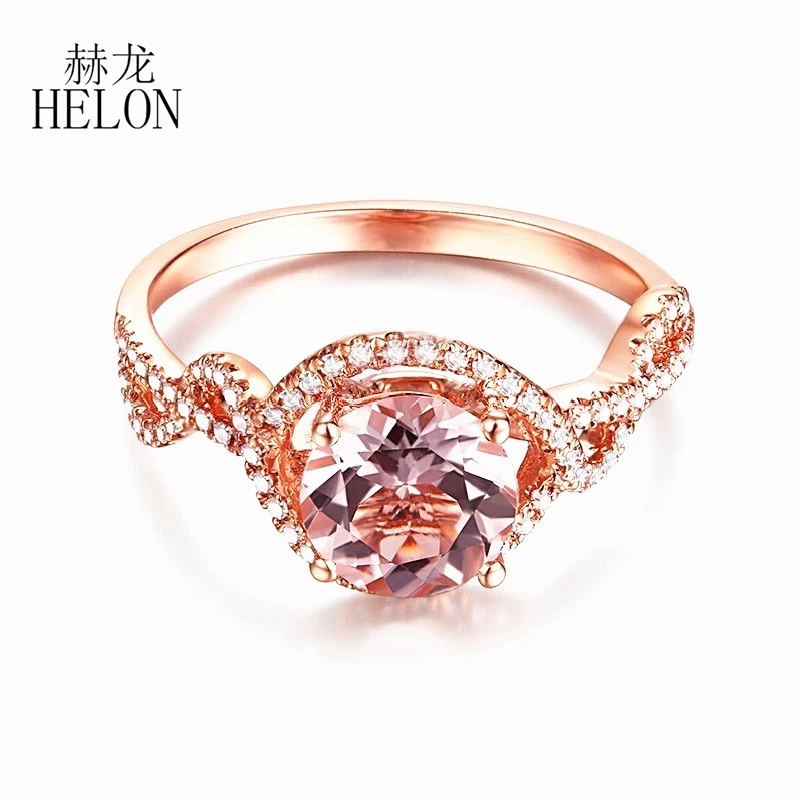 HELON твердое 10 к розовое золото безупречное 1.2ct подлинный натуральный морганит алмаз обручальное кольцо драгоценный камень для женщин Трендовое ювелирное изделие