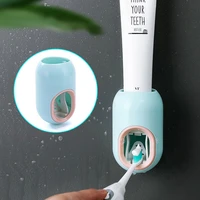 automatic toothpaste dispenser dust proof toothbrush holder wheat straw wall mounted toothpaste squeezer bathroom product