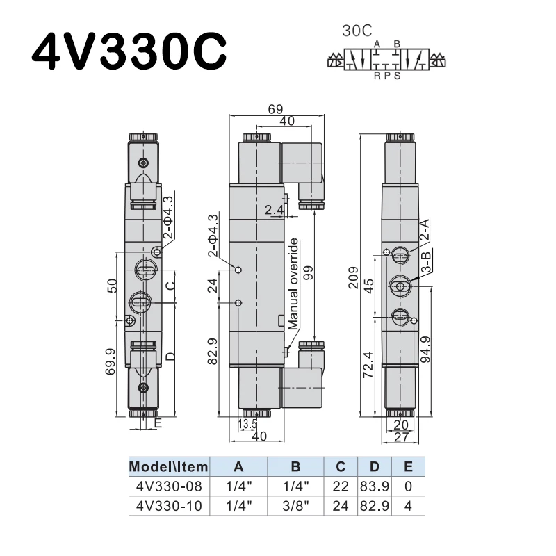 4V130C 06 4V230C 08 4V330C 10 4V430C 15 высококачественные 2 позиционные 5 портовые воздушные