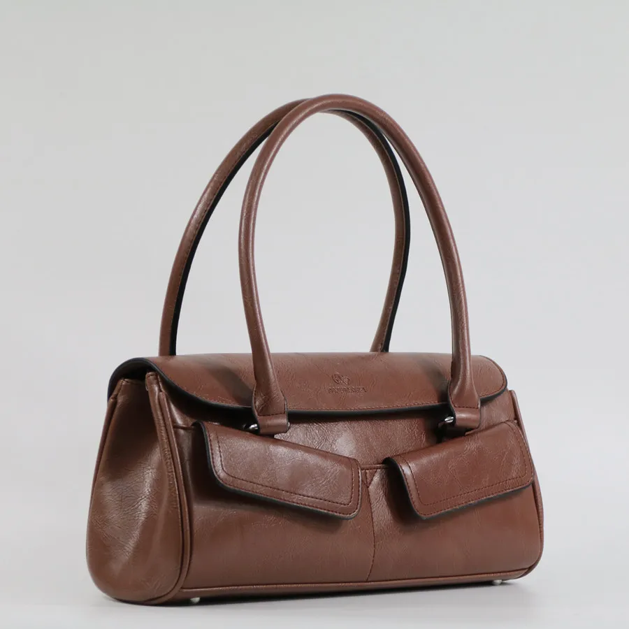 Женская кожаная сумка модная Ретро дизайнерская с двумя карманами Новинка 2020