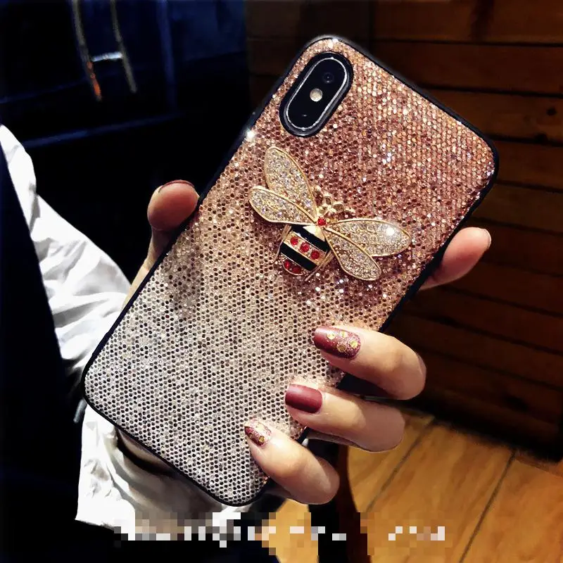 

Fashion 3d Bee Gradient Bling Phone Cover Case For Iphone X 11 pro Xs Max Xr 10 8 7 6 6s Plus Luxury Hard Case Coque Fundas