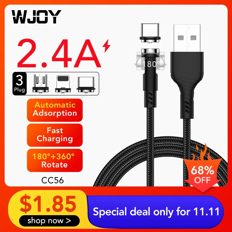 WJOY Магнитный кабель с поворотом на 360 градусов 540 микро USB Type C адаптер зарядное
