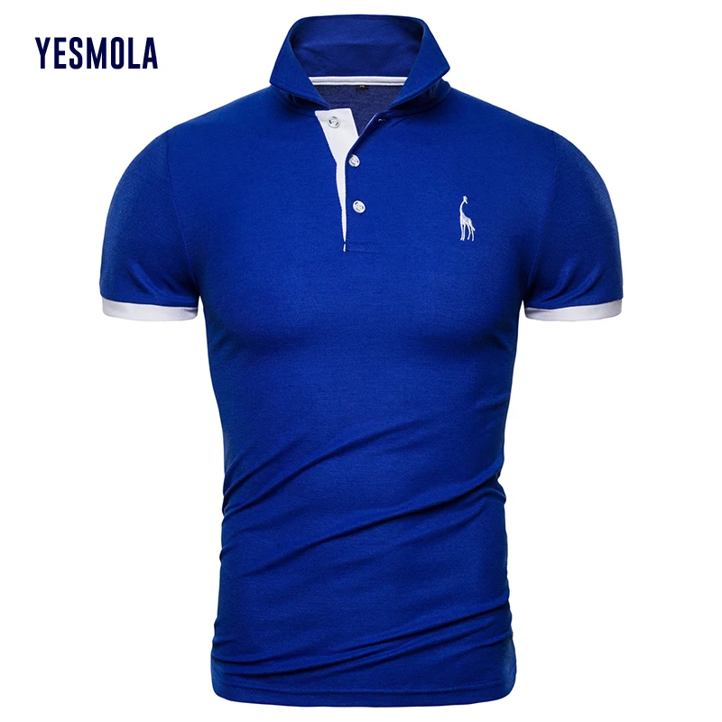 

YESMOLA Men's Polo Shirt Giraffe Embroidery Solid Color Fashion Casual Short Sleeve Polo Shirt Men's Business Work Polo Shirt