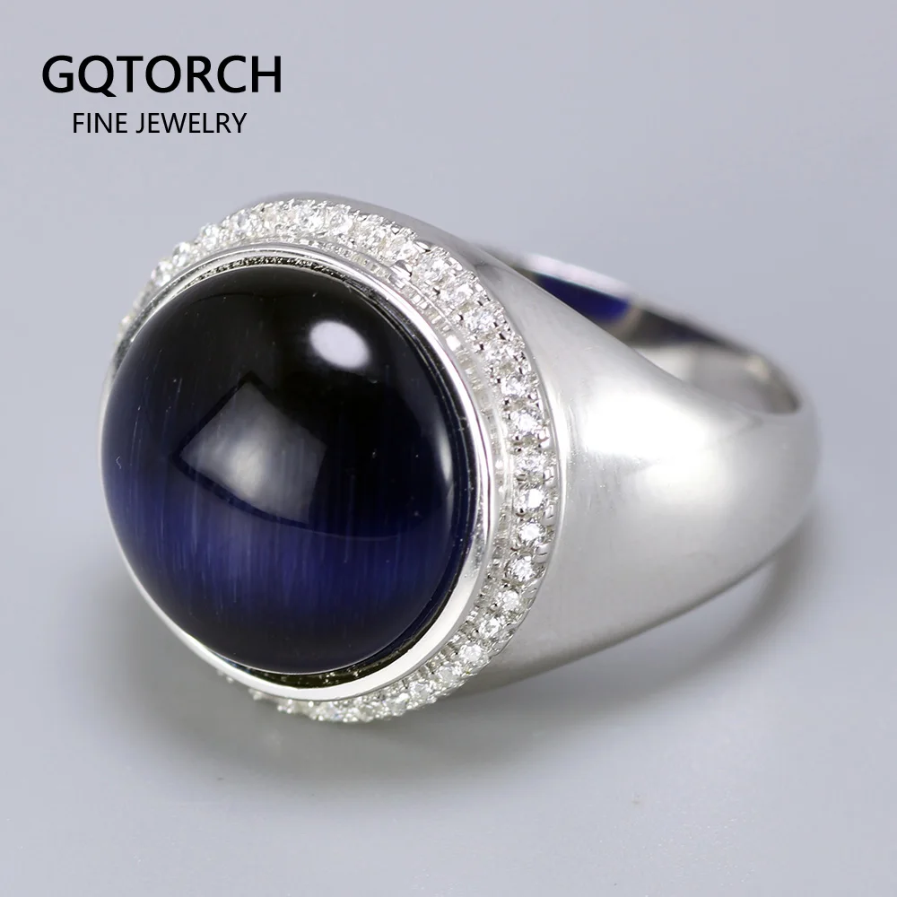 Роскошное кольцо из серебра 925 пробы с натуральными голубыми тигровыми глазами