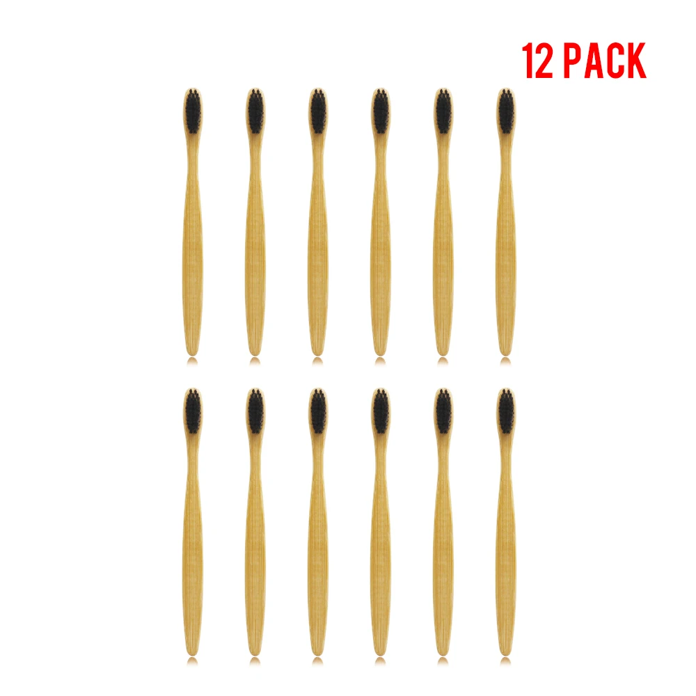

12 Pieces DR.PERFECT Black Style Wood Toothbrush White Bamboo Soft-bristle Bamboo Fibre Wooden Handle