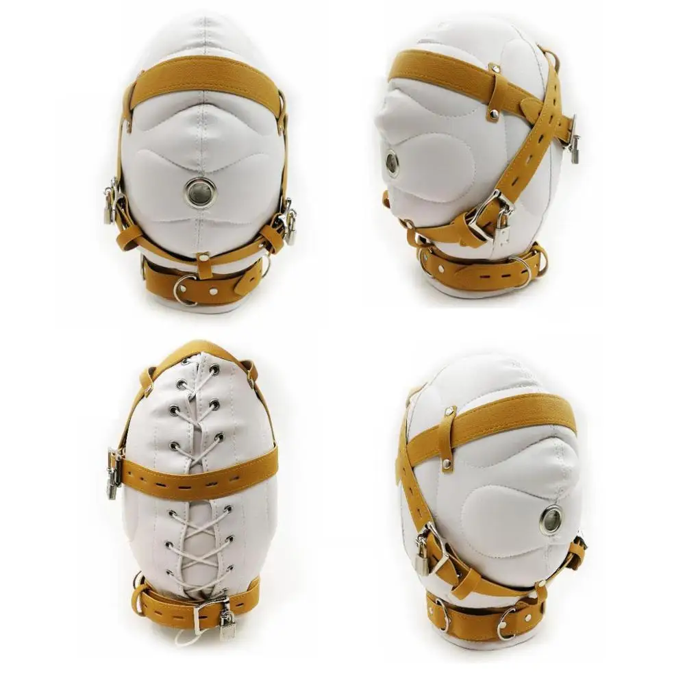 Готический унисекс мягкий искусственный кожаный шлем блокирующие ремни белая