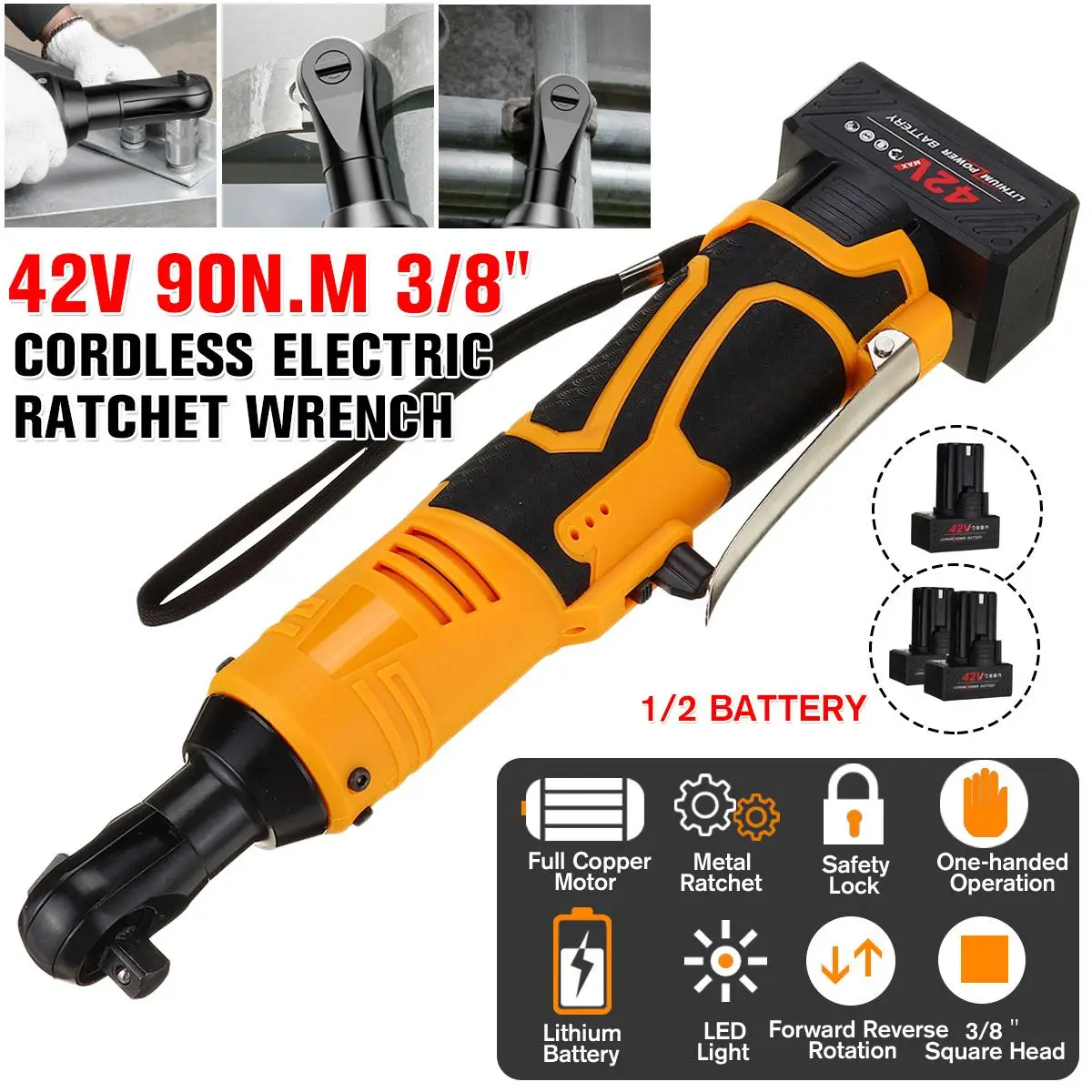 Гаечный ключ Электрический аккумуляторный 3/8 дюйма 90 нм 42 В С литий ионной