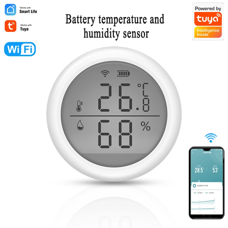 

Датчик температуры и влажности Tuya с Wi-Fi, Умный домашний термометр, гигрометр со светодиодным экраном, работает с alexa и Google Assistant