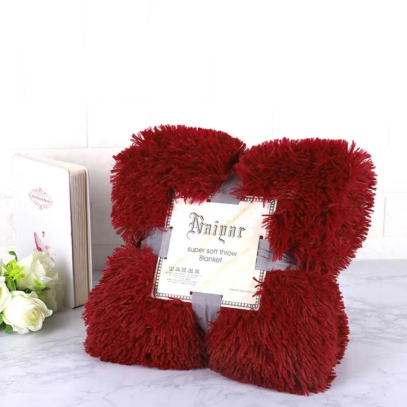 wine red Лохматый пушистый мех зимнее теплое одеяло офисный пушистый отдых плед диван-кровать покрывало простыня для студентов домашнее покрывало - Цвет: wine red