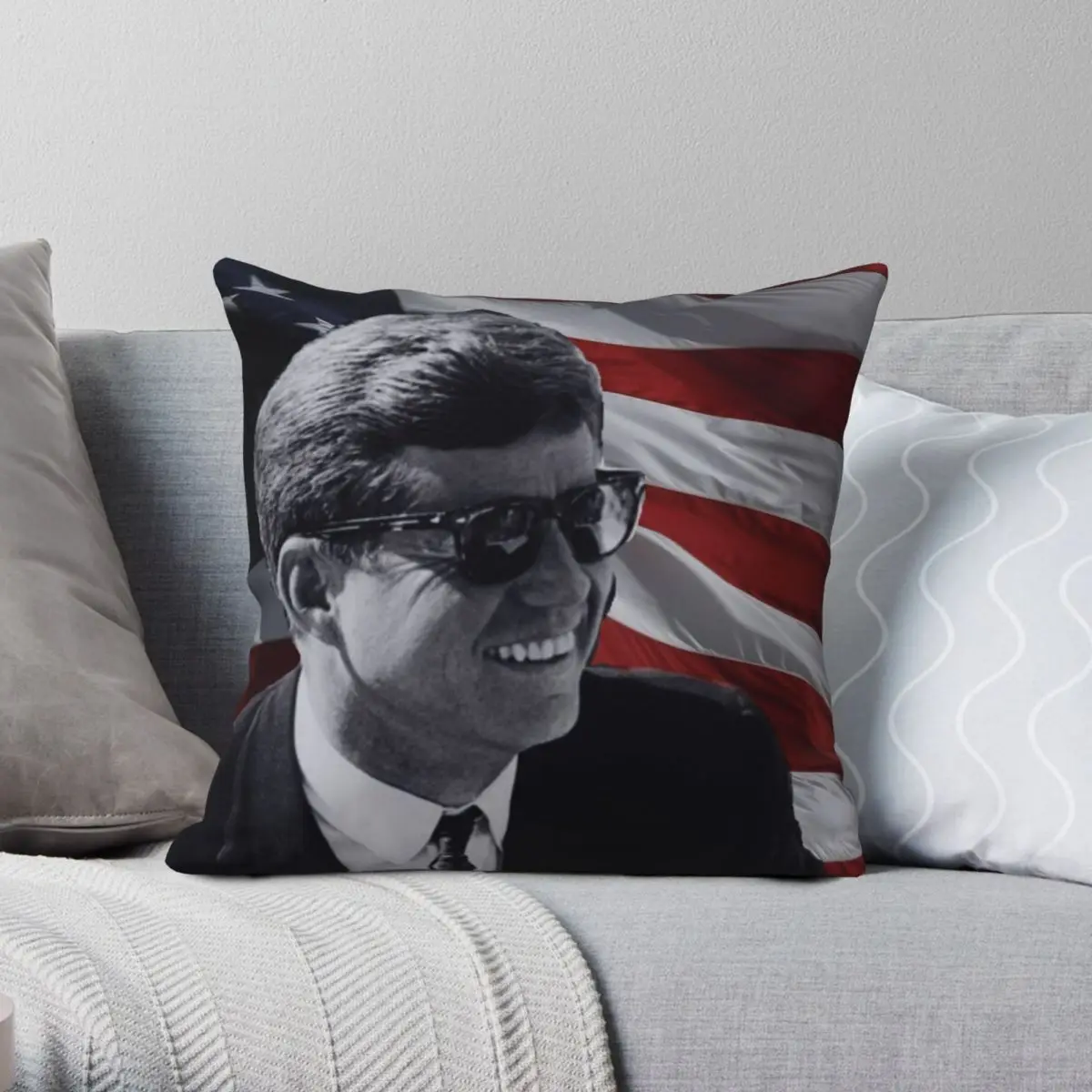 

JFK Sunglasses American Flag Square Pillowcase Polyester Linen Velvet Pattern Zip Decor Bed Cushion Cover