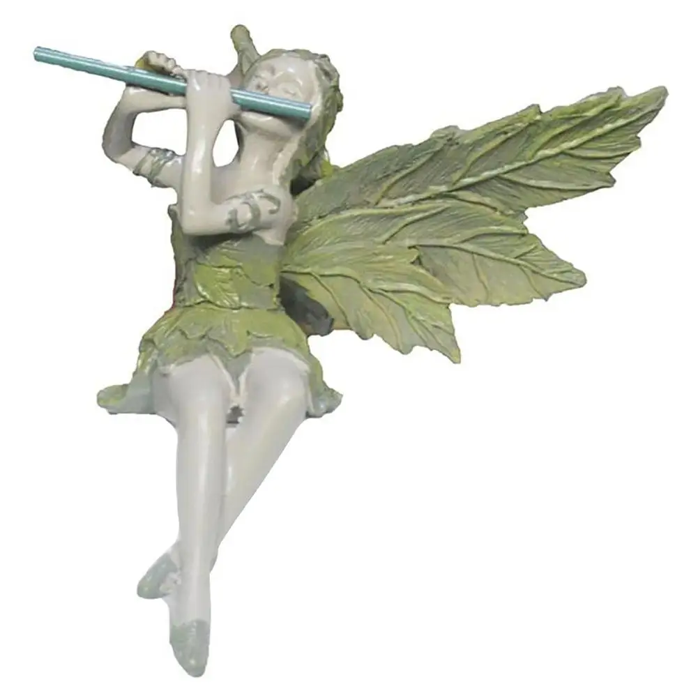 

Sitting Fairy Garden Statue Fairy Playing Flute With Wings Sculpture Decoration Resin Craft For Micro Landscaping Garden Yard