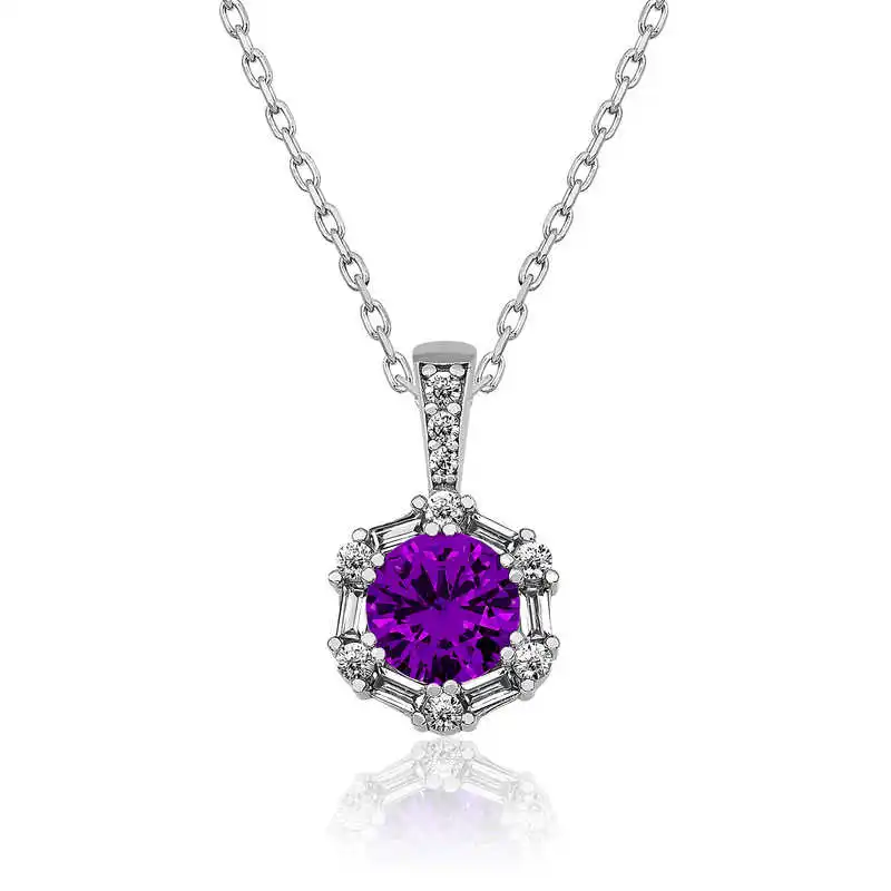 

Silverlina Silver Violet Purple Baget Cubic Zirconia Women Necklace