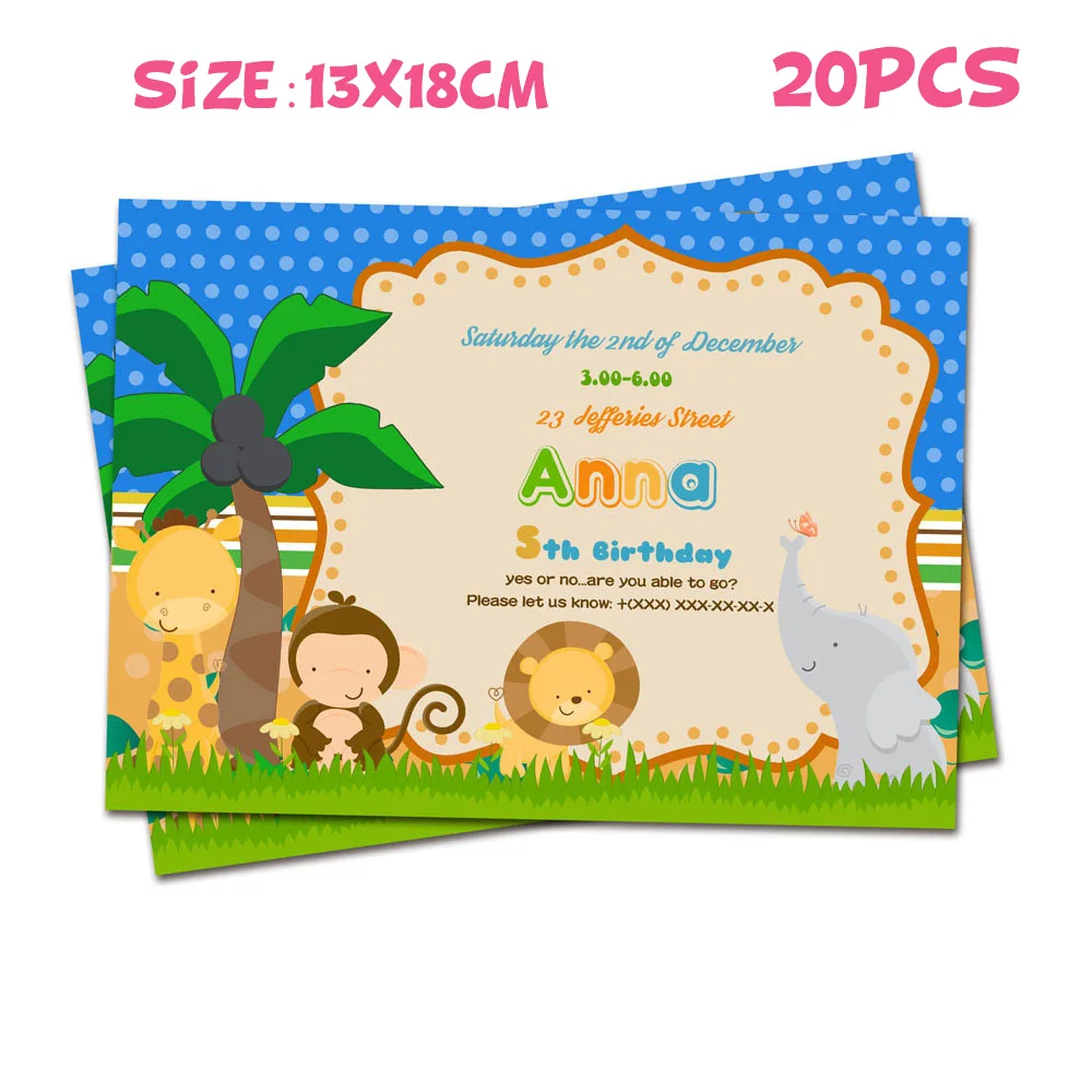 jungle invitation Сафари животные тема вечерние украшения коробка приглашения потолок Висячие соломинки Сумки Торт Топпер обертка баннер шар шляпа - Цвет: jungle invitation