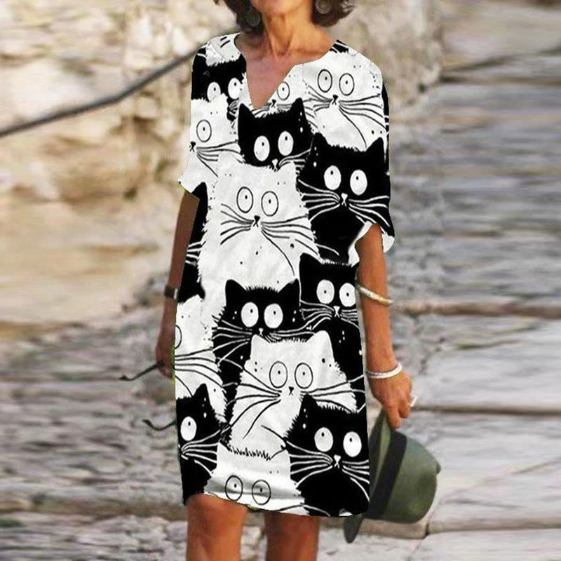 Платье-миди женское ТРАПЕЦИЕВИДНОЕ с V-образным вырезом и рукавом 2022 | Женская