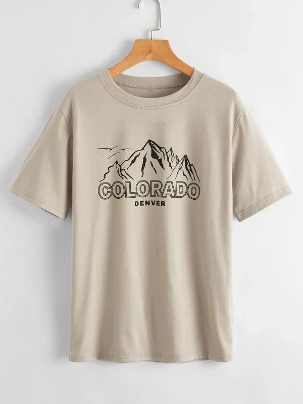 

Starqueen-JBH Colorado Denver mountain Graphic Tee Casual Funny Harajuku Hipster Khaki Tumblr Ulzzang Unisex Women T-Shirt