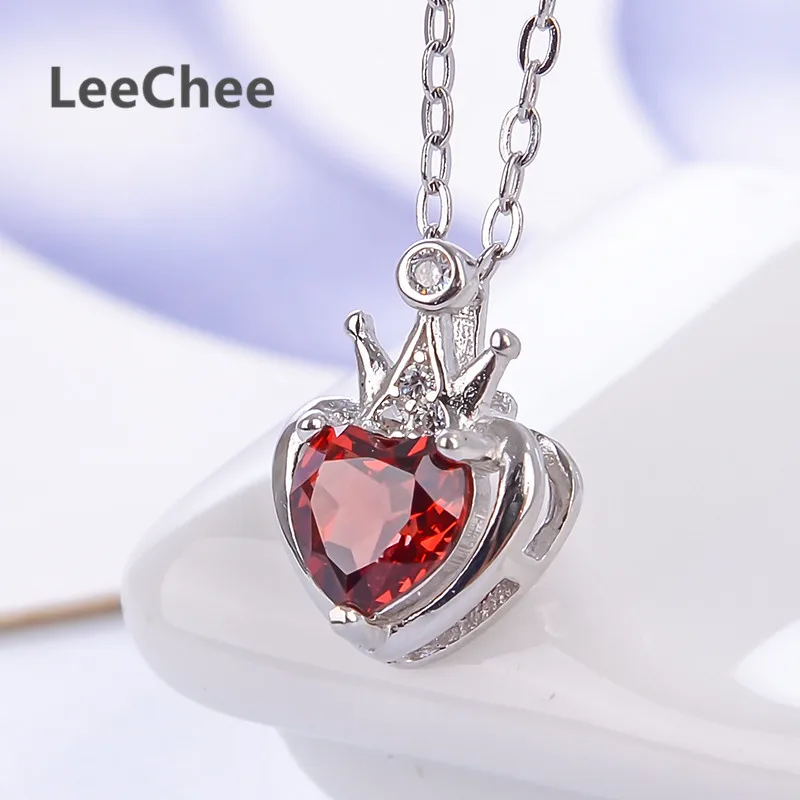 LeeChee 100% подвеска в форме натурального граната 0 5 карат Настоящее серебро 925 пробы