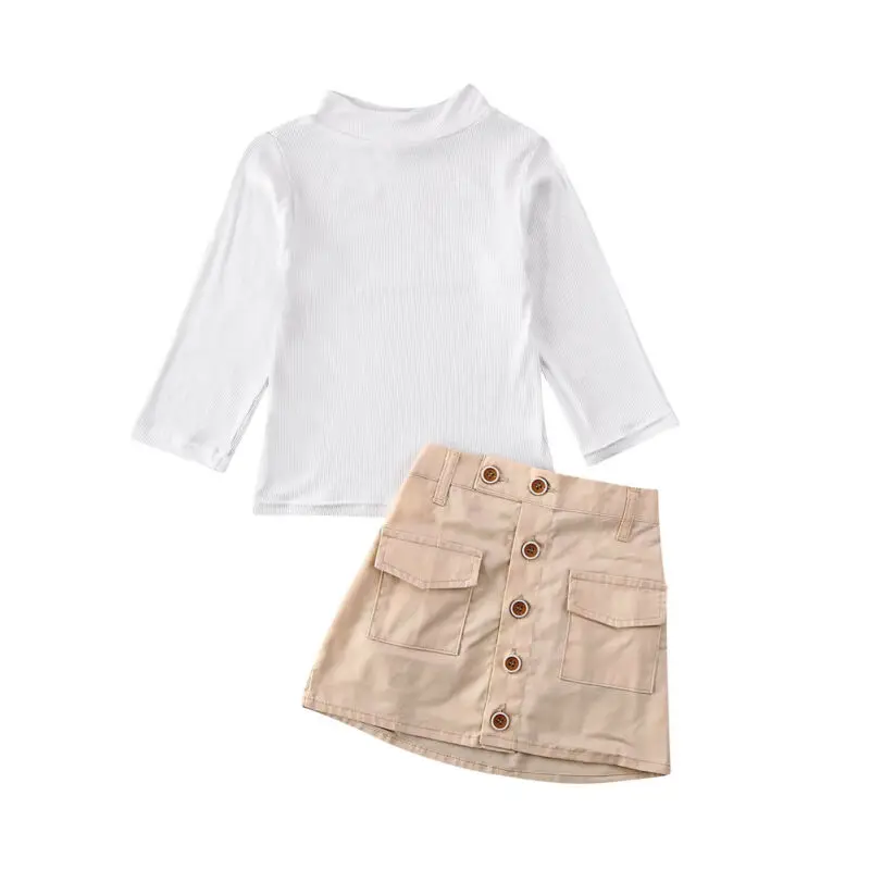 Осенняя одежда для маленьких девочек топы свитер мини юбка на пуговицах с