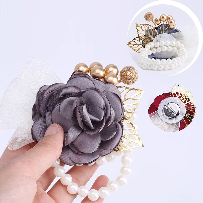 

New Mori Series Wedding Gift Bridesmaid Wrist Flower Corsage Simulation Flower Gold Foil Pearl DIY Best Man Group Corsage D675