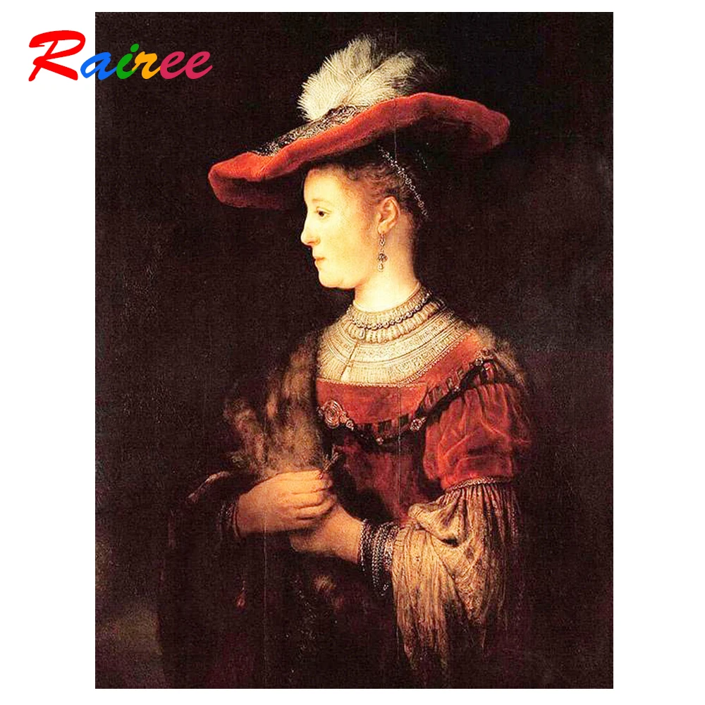Классическая картина Rembrandt фигурка саскии в красной шляпе алмазная живопись