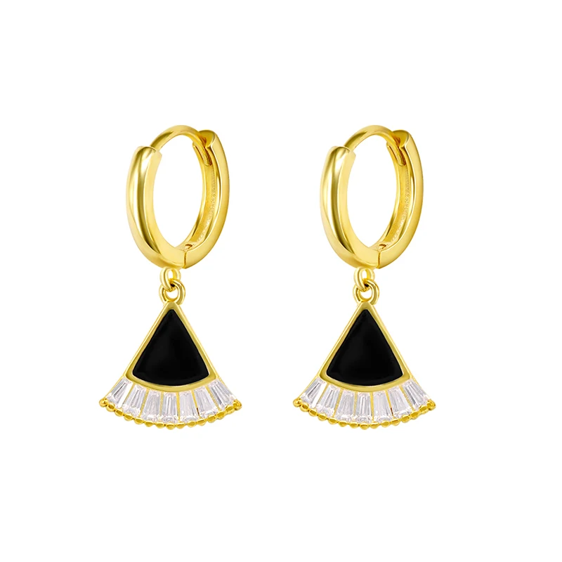 

925 Sterling Silver Geometric Sector Pendant Hoop Earrings for Women Gold Black Color Huggie Earrings Fashion Jewelry Gift