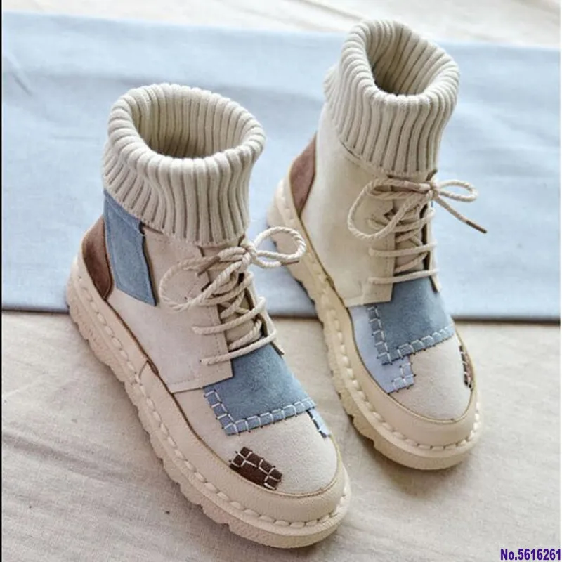 Новые зимние высокие женские ботинки на платформе вязаные носки мартинсы