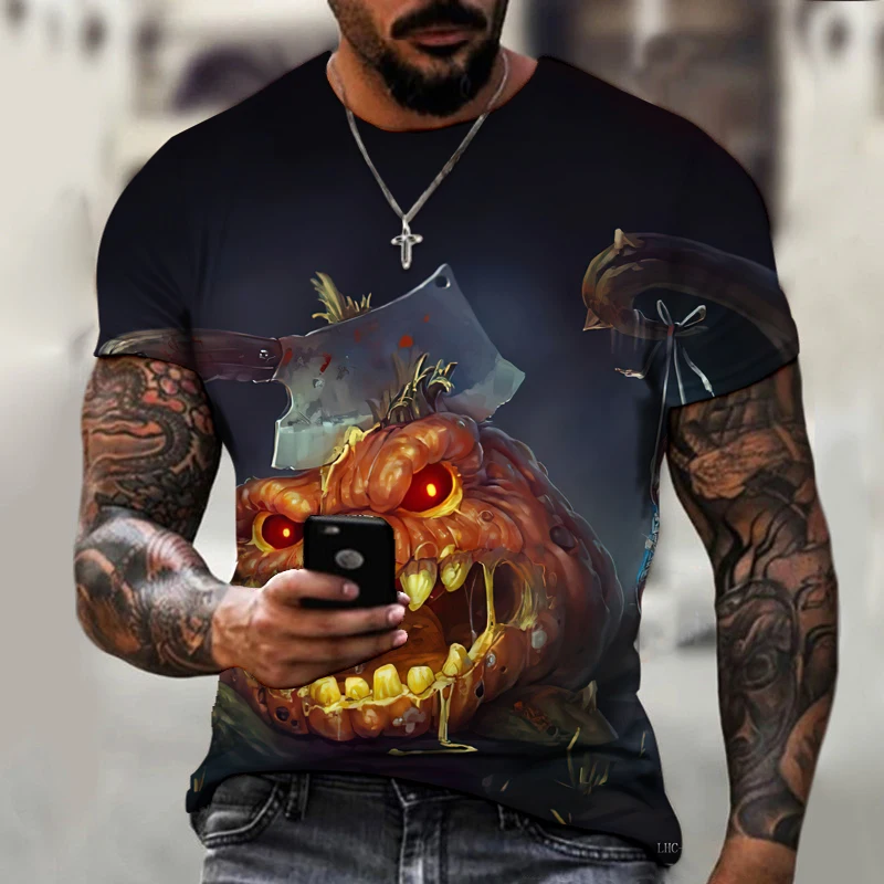 

Крутая модная мужская футболка на Хэллоуин с 3d принтом тыквы, Повседневная Уличная трендовая удобная свободная забавная рубашка большого р...