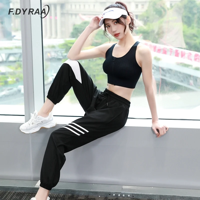 F.DYRAA спортивные черные брюки с завязками на талии для пробежек женщин 2020 открытый