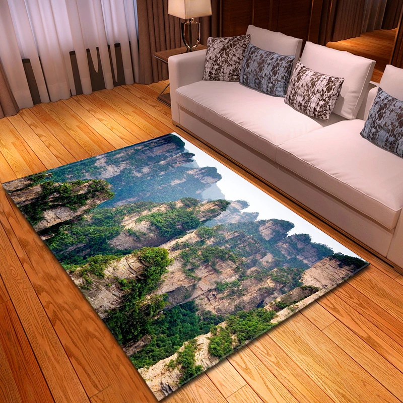 

Nordic Style Living Room Carpets 3D Landscape Printed Flannel Anti-slip Area Rugs Study Room Bedroom Parlor Rectangular Carpet