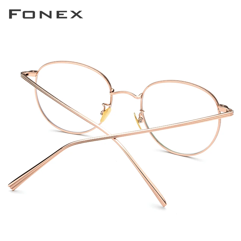 FONEX, чистый титановый рецепт, очки для мужчин, ультралегкие, круглые, для близорукости, оптические очки, оправа для женщин,, розовое золото, очки 886