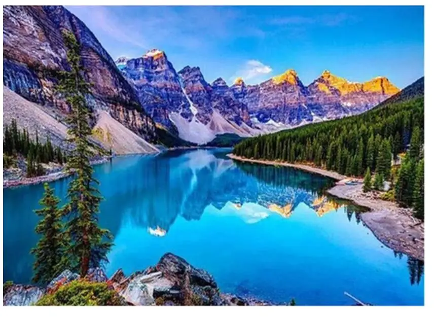 Пейзаж женский горный озеро Бриллиантовая мозаика пейзаж Искусство rhinstone dotz