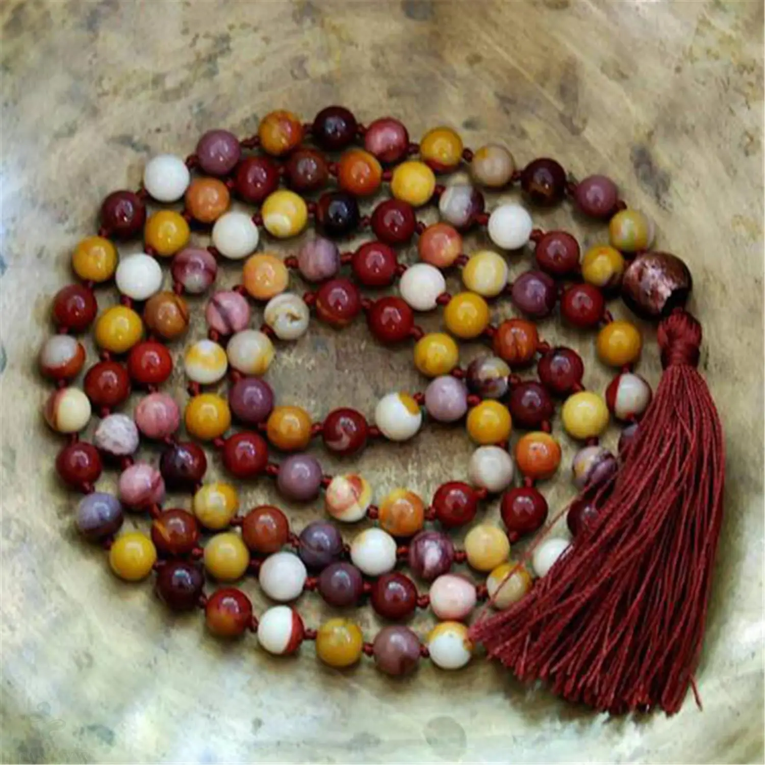 

8mm Yolk stone Jasper Gemstone 108 Beads Mala Necklace Classic Tibetan Retro Japa Wristband Chakra