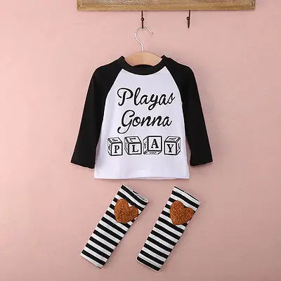 2020 Baby Kids Girls Boys Long Sleeve 2 pecs Top T-shirt + strip Leggings Outfits Clothes Sets |