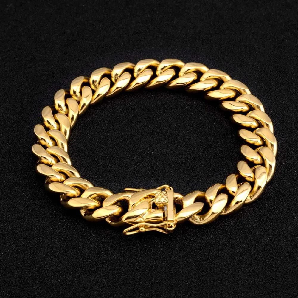 Мужские браслеты из кубинской цепи Майами ювелирные изделия нержавеющей стали в