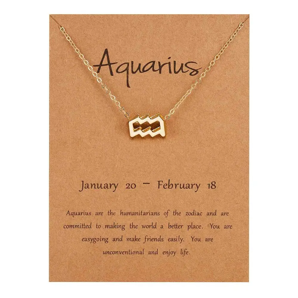 Aquarius-gold Belleper 12 Созвездие Знак зодиака ожерелье для женщин серебряные ювелирные изделия Leo Libra Aries кулон ожерелье Астрология - Окраска металла: Aquarius-gold