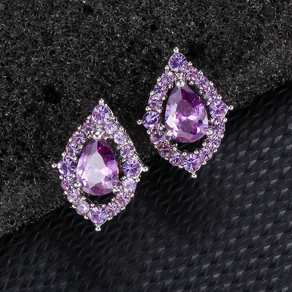 

Fashion OL Korean Bride Water Drop Set Ladies Shiny Alloy Zircon Crystal Wedding Necklace Earring Set European and American New
