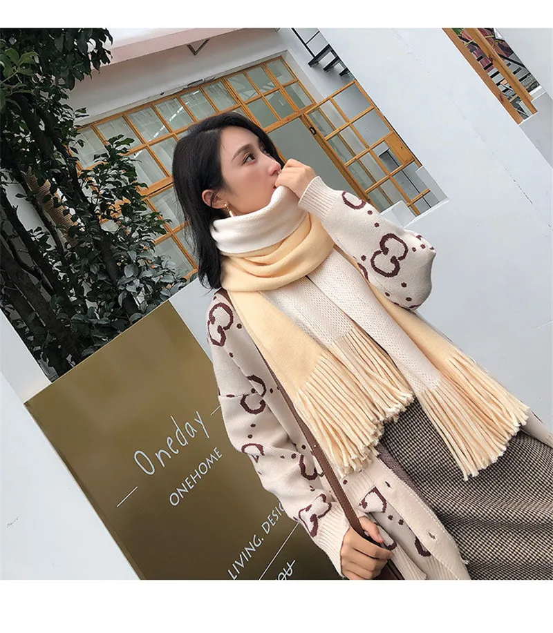 Пликтеа лоскутное зеленый шарф для женщин зимние толстые теплые вязаные шарфы женский палантин шарф платок Femme