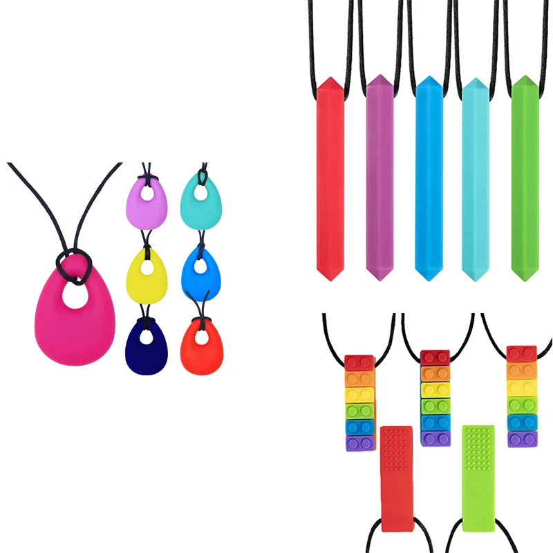 

Silicone Chew Pendant Sensory Teether Necklace Kids Silicone Chewy Toys Bite and Chew Baby Care BPA Free Beads