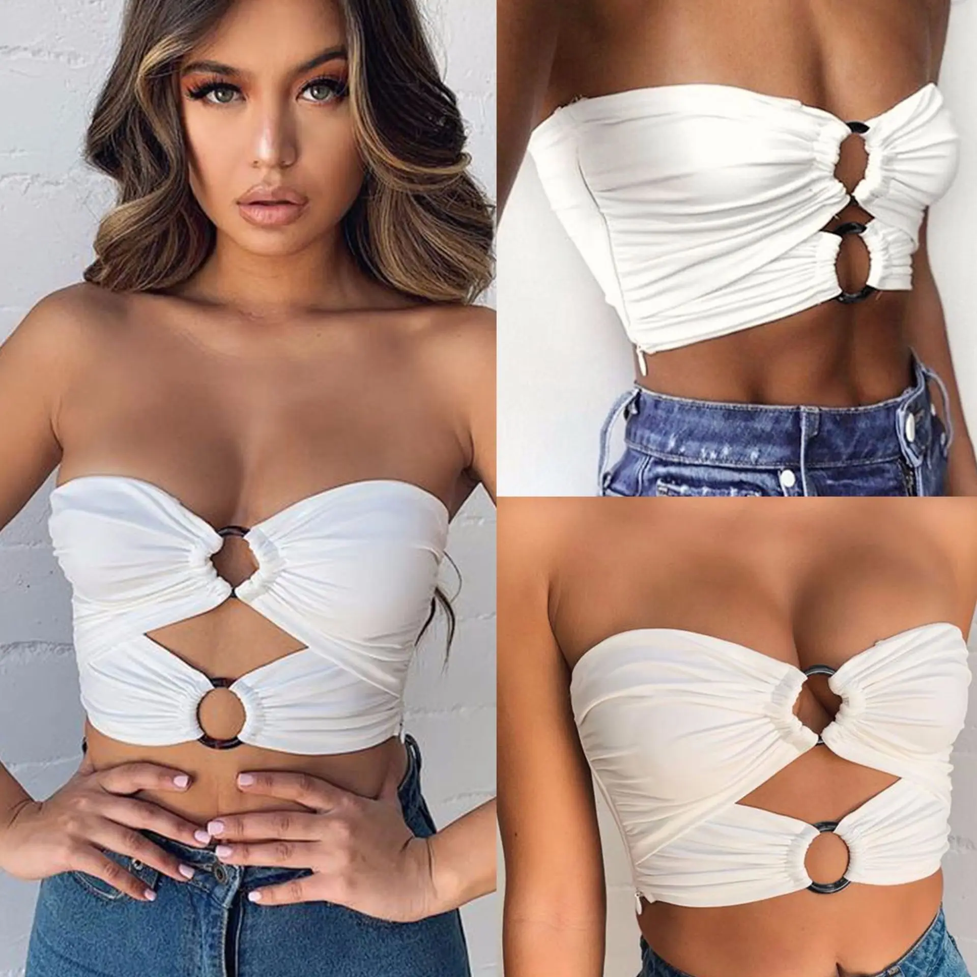 2019 женские Сексуальные облегающие топы белые с открытыми плечами без рукавов