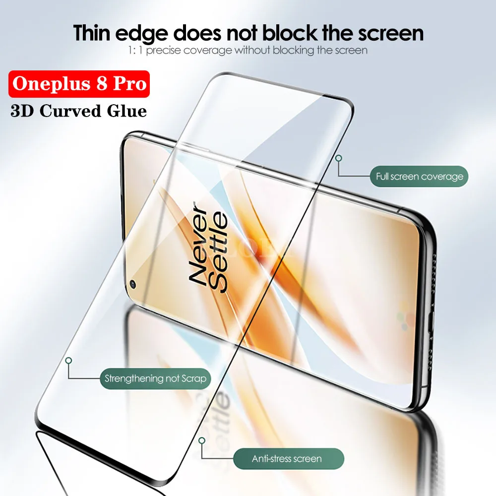 

3D изогнутое клеевое стекло для Oneplus 8 Pro Полное покрытие закаленное стекло для oneplus 8pro 1 + 8 8 p Защита для экрана Премиум-пленка оригинал