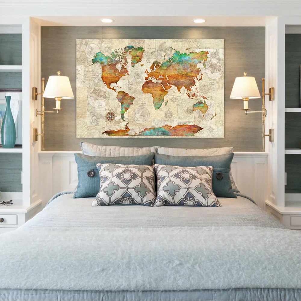 Винтажные картины карта мира акварелью постеры и принты на холсте скандинавские