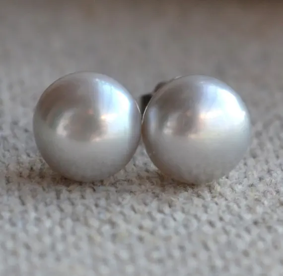 

Perfect Real Pearl Jewelry AAA 8-9MM Silver Gray Freshwater Pearl Earrings,925 Silver Stud Jewelry.Wedding Party Gift