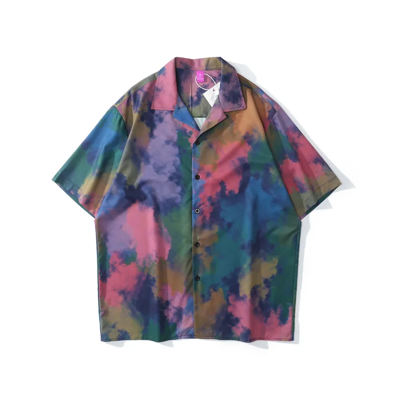

Fashion Men's New Style Tie-Dye Short Sleeve Shirt 2021 Loose Sun Protection Camisas Korean Hawaiian Shirt Streetwear Men Shirt