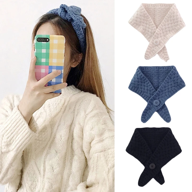 Корейский женский вязаный накладной воротник однотонный ярких цветов зимний
