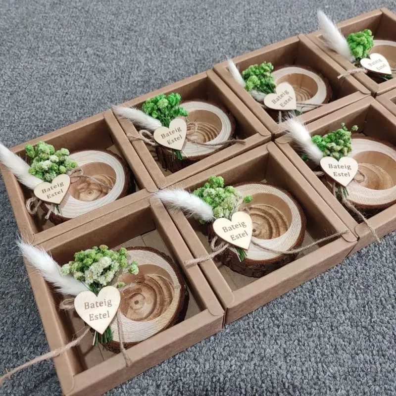 Деревянный подсвечник сувенирная бирка свадебный сувенир в деревенском стиле