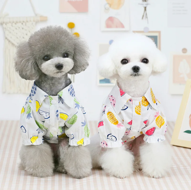 

Summer Print Pet Blouses Dogs Boho Flare Sleeve Turn-Down Collar Vegan Pineapple Watermelon Pattern Cats Tops Beach Cotton Shirt